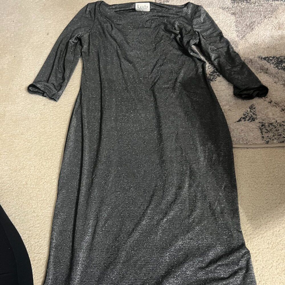 Leota black and silver metallic dress M